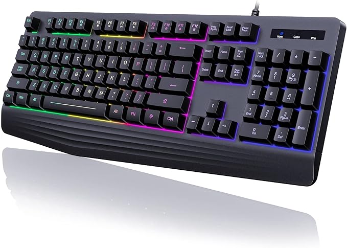 Wireless Gaming Keyboard, RGB & Single-Color Backlit, Full-Size Waterproof Computer Keyboard, Silent Keys, Wrist Rest, Sleep Mode, Rechargeable 2.4G Wireless Keyboardfor Windows, Mac, PC, Laptop