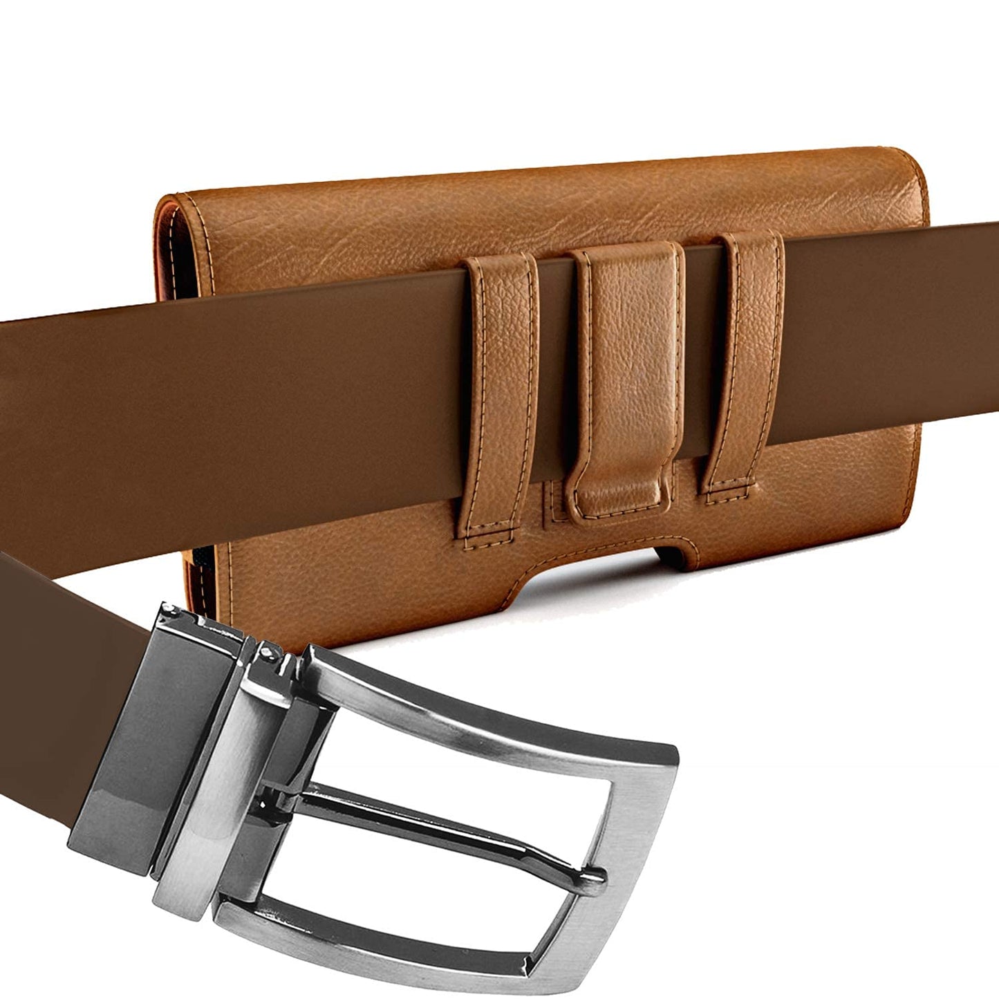 PiTau Holster for iPhone SE 8 7 6 6s, Cell Phone Belt Holder with Clip for Men, Fits Smartphone with Case On, Cellphone Cover with ID Card Pouch, Brown- Small