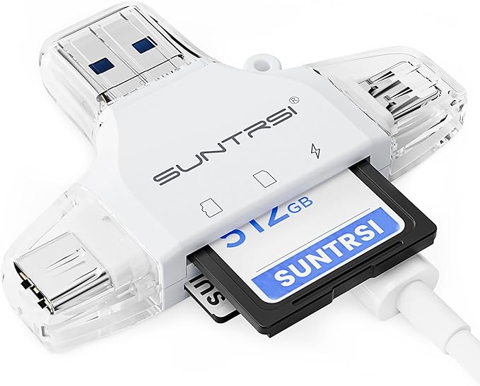 4 in 1 SD Card Reader for iPhone ipad Android Mac PC Camera,Micro SD Card Reader SD Card Adapter Portable Memory Card Reader Trail Camera Viewer for SD and TF Card