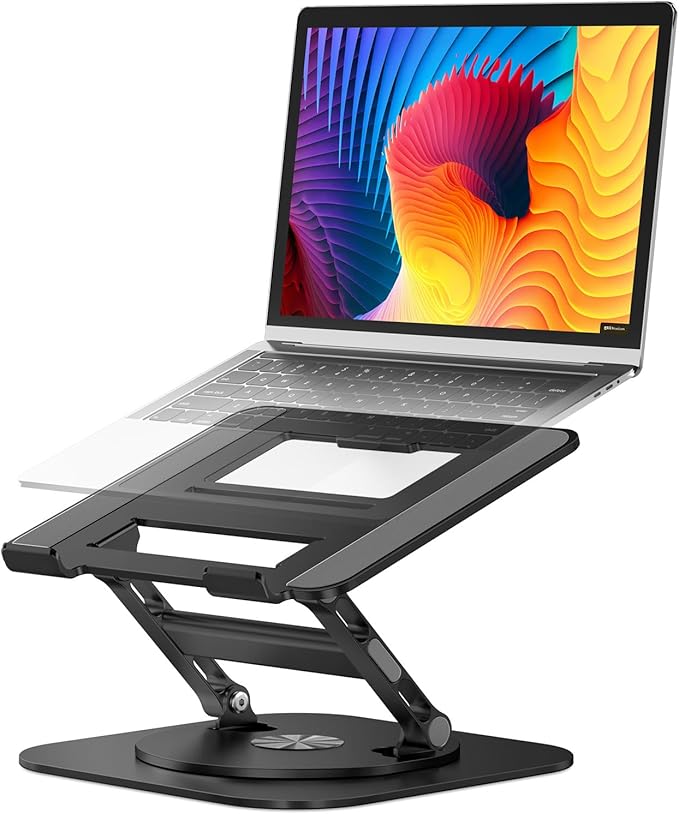 AOEVI Adjustable Laptop Stand with 360 Rotating Base, Stable Computer Stand for Laptop Ergonimic Foldable Laptop Riser for Desk Compatible with MacBook Pro/Air Notebook up to 16 Inches