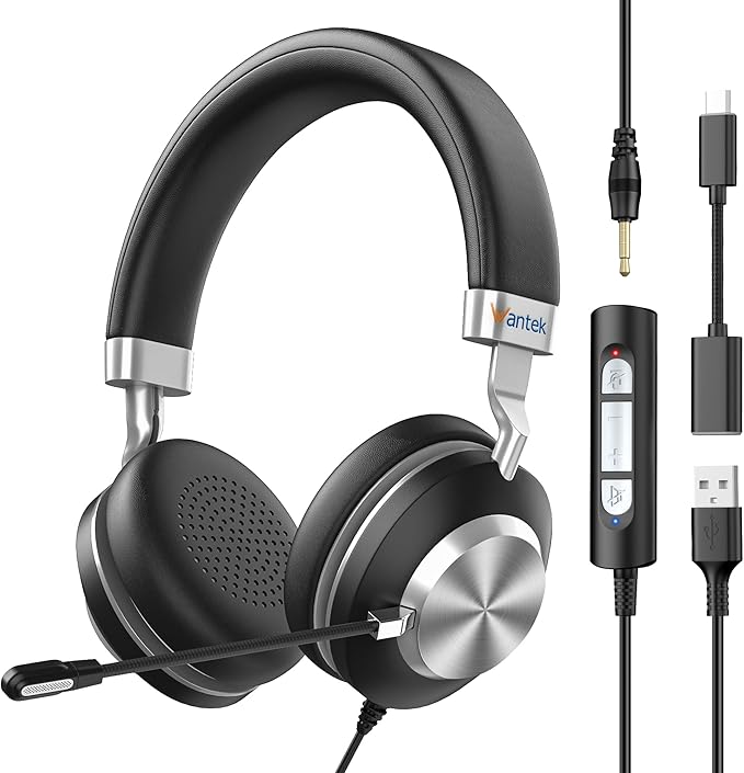 Cell Phone Headset with Microphone Noise Cancelling & Call Controls, 3.5mm Computer Headphones for Samsung PC Business Skype Softphone Call Center Office, Clear Chat, Ultra Comfort
