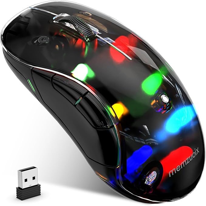 memzuoix 2.4G Aesthetic Wireless Mouse - Customizable Covers & LED Mood Lighting - Rechargeable Ergonomic Design, 5 Buttons, 1200 DPI for Office, Laptop