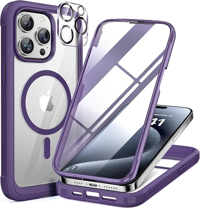 Miracase Glass Series for iPhone 11 Case 6.1 inch, Upgraded Full-Body Rugged Phone Bumper Case Cover with Built-in 9H Tempered Glass Screen Protector and Camera Protector