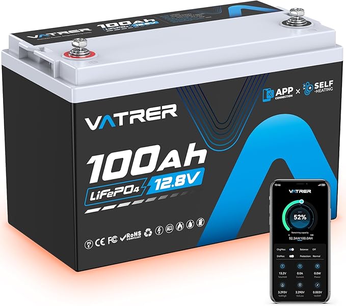 12V 300AH LiFePO4 Lithium Battery with Self-Heating&APP Monitoring, Built-in 200A BMS, Support Low Temp Charging(-4°F),5000+ Cycles, Max 2560W Power, Perfect for RV/Camper, Off-Grid Applications, etc.
