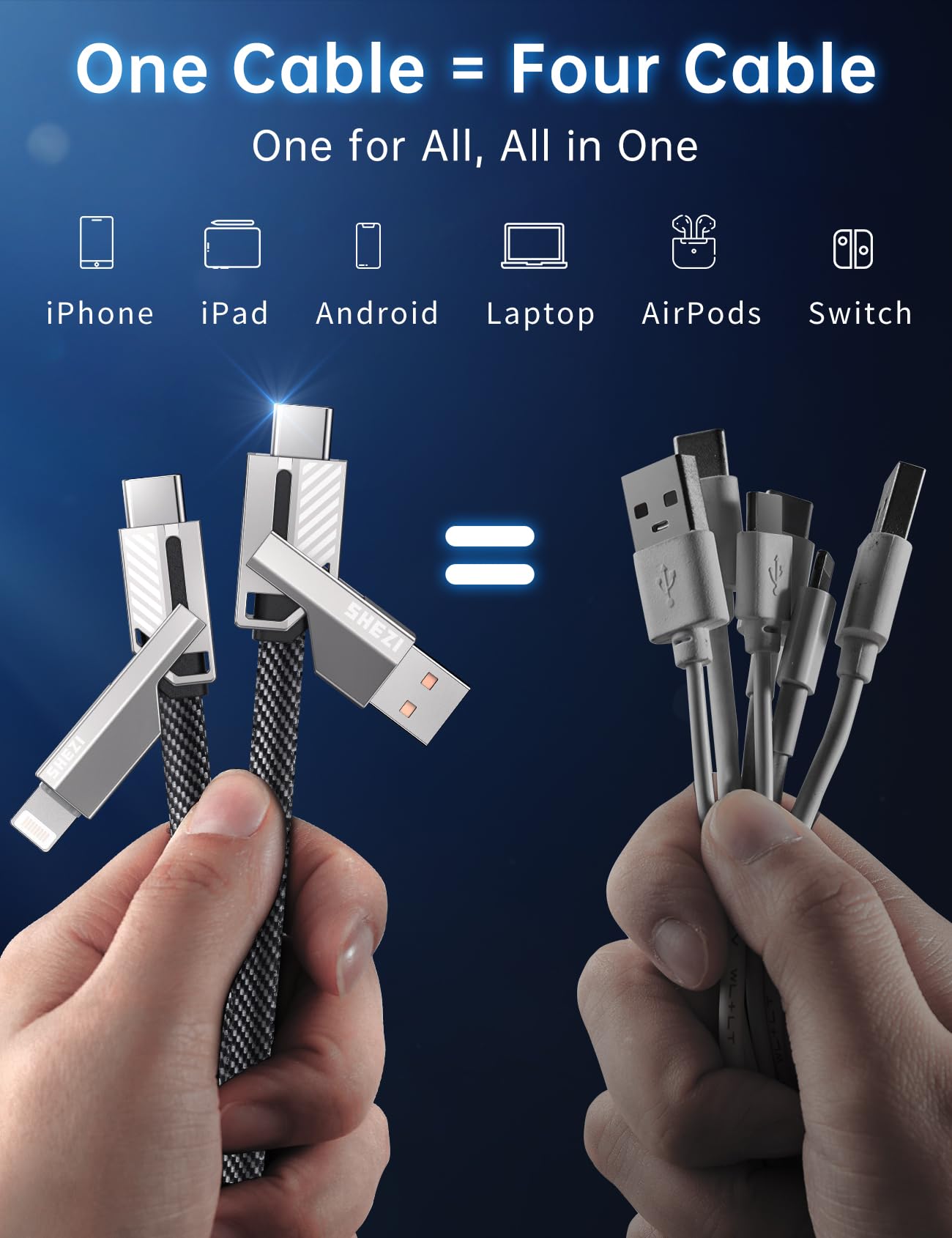 4 in 1 USB C to Lightning Cable, 5FT Flat Braided Super Fast Charging Cable