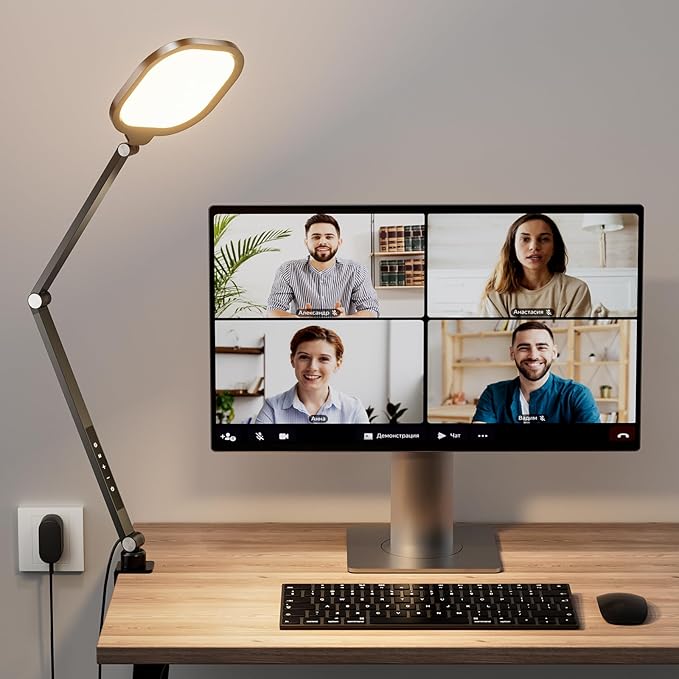 LitONES Video Conference Lighting for Computer, Dimmable Light for Video Recording, Meeting, Laptop & Webcam, 15W Ring Light for Desk with C- Clamp, Swing Arm, Remote, Memory & Timer CRI >95