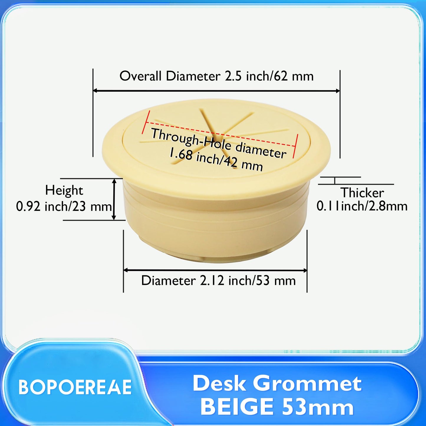 BOPOREAE 2 Pcs Desk Grommet 2-1/16" (53mm), Desk Hole Cover for Cables