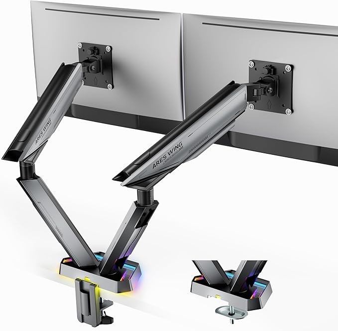 ARES WING RGB Dual Monitor Arm Desk Mount for 17-38 inch Monitors