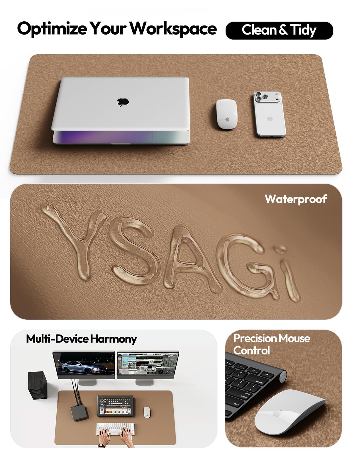 YSAGi Desk Protector&Blotter, Non-Slip Waterproof Leather Mouse Pad