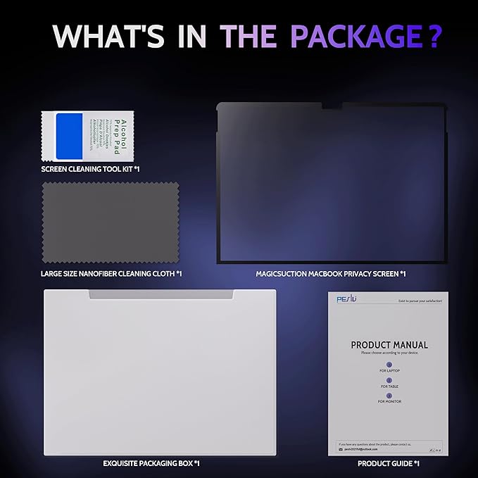 Peslv Privacy Screen for 13 Inch Surface Pro 11/10/9/8/X, MagicSuction™ Removable Anti Spy Black Protector, Glare Blue Light Filter for Microsoft Laptop Computer Monitor