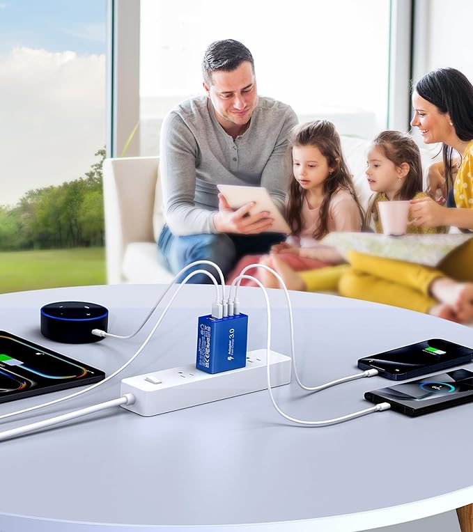50W USB C Fast Charger Cube,2 Pack PD+QC Charging Block Power Adapter 5 Port Wall Mount Plug for iPhone 16 15 14 13 12, Motorola, LG, Google Pixel 6a/6 Pro/6/5a/5/4/4A Box Brick (Dark Blue)