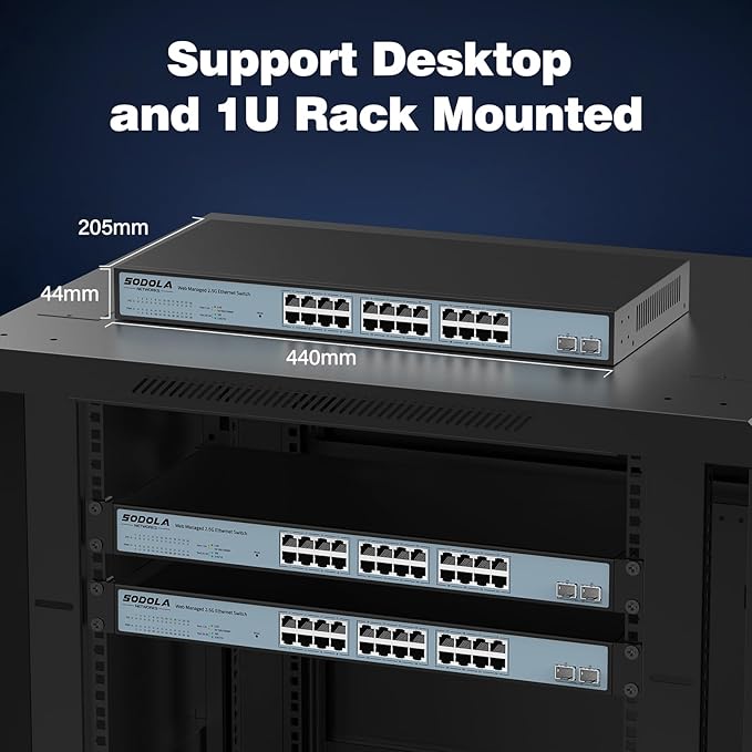 SODOLA 24 Port 2.5G Smart Web Managed Switch,24 x 2.5G Base-T Ports, 2 x 10G SFP+, Link Aggregation/QoS/VLAN/IGMP, 1U Mounted Multi-Gigabit Network Switch