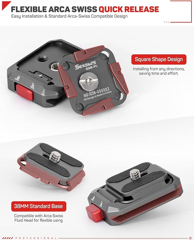 IFOOTAGE Q38-PL Quick Release Plate, Camera Quick Release Plate, Tripod Mount Quick Release Plate, QR Adapter with 1/4" Screw for Camera, Q38-PL