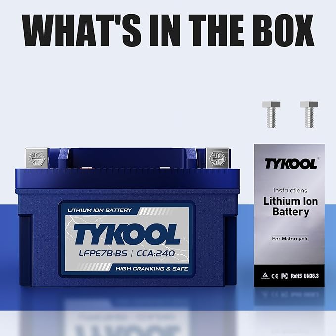 YT7B-BS 12V 4Ah 240CCA LiFePO4 Motorcycle Battery, Built in BMS, for Honda KTM Yamaha Harely, Lithium Ion Battery Fit Lawn Mower, Jet Ski, Motorboat,ATV, UTV, Scooter,Snowmobile