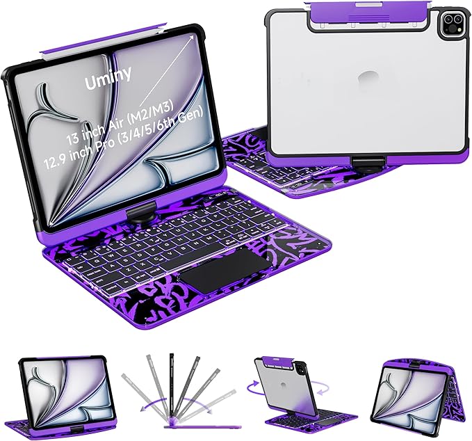 Uminy Clear Keyboard Case for iPad Air 11/10.9 & Pro 11,360 Rotation