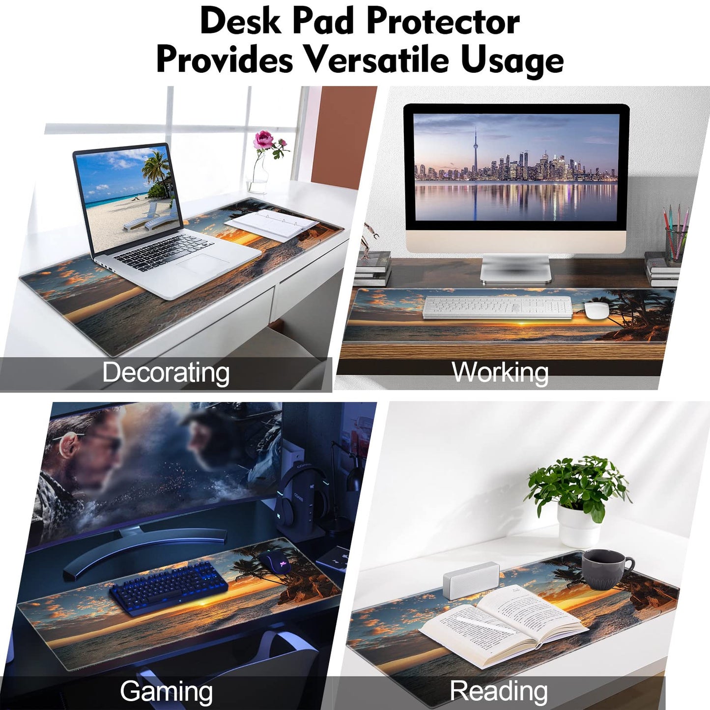 Galdas Gaming Mouse Pad XXL XL Large Mouse Pad Mat Long Extended Mousepad Desk Pad Non-Slip Rubber Mice Pads Stitched Edges Thin Pad (31.5x11.8x0.12 Inch)-Sunset Beach