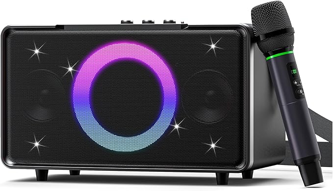 GFEEN Karaoke Machine for Adults, 100W Portable Speaker with Bluetooth and Wireless Microphone, Bass/Treble Adjustment, 6 DJ Lights, USB/AUX for Home Party, Outdoor