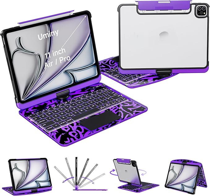 Uminy Clear Keyboard Case for iPad Air 11/10.9 & Pro 11,360 Rotation