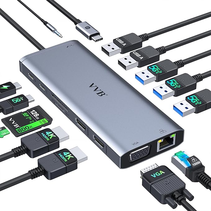 USB C Laptop Docking Station Dual Monitor HDMI Type C Hub Multiport Adapter