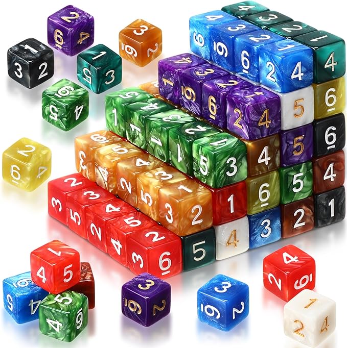 Poen 40 Pcs 16mm Dice Set Bulk, 6 Sided Standard Colored Dices with Numbers, D6 Polyhedral Games Dice for Board Games