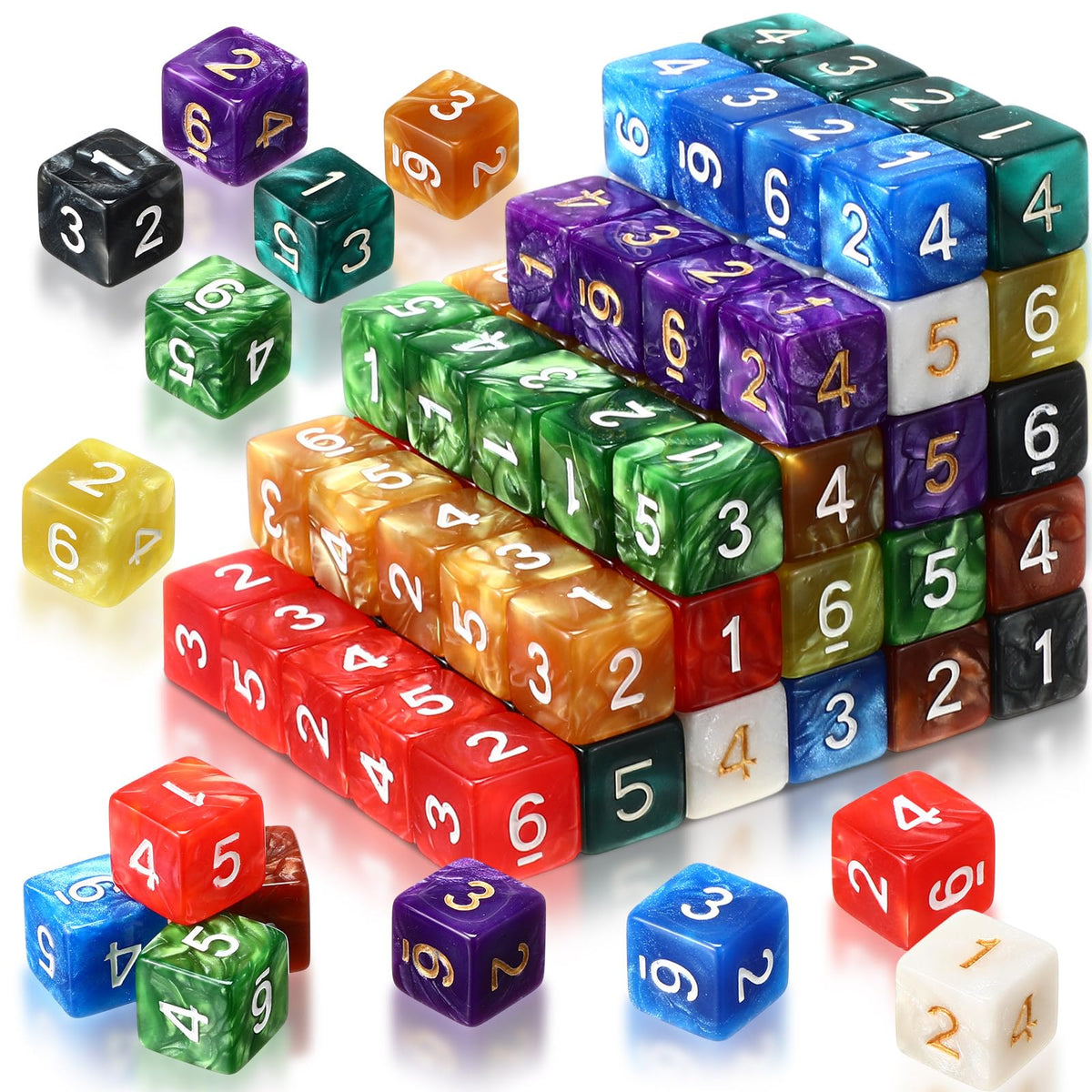 Poen 100 Pcs 16mm Dice Set Bulk, 6 Sided Standard Colored Dices with Numbers, D6 Polyhedral Games Dice for Board Games, Parties (Transparent Color)