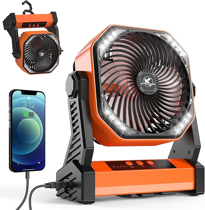 40000mAh Battery Powered Fan, Rechargeable Oscillating Floor Fan with Remote, 136H Cooling Camping Essentials for RV Garage, Fathers Day Gift for Men Dad Blue Collar Worker, Co-Branded with AMACOOL