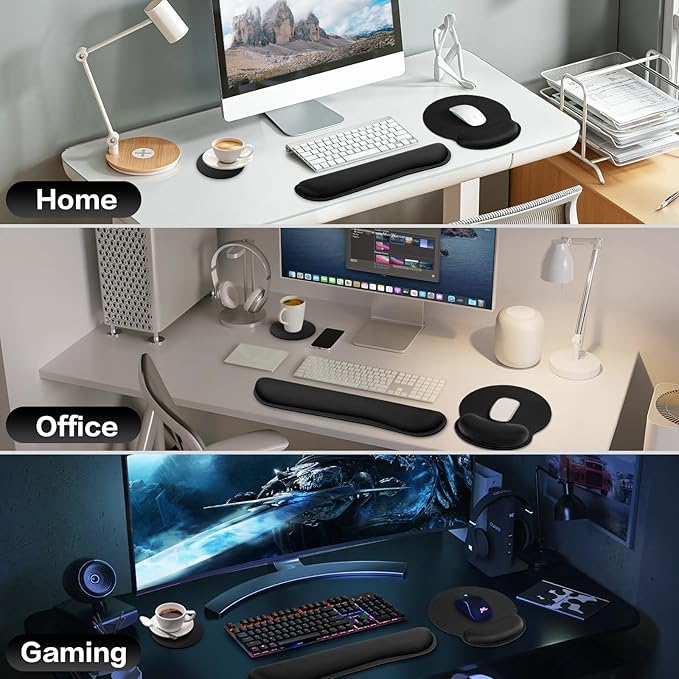Ergonomic Keyboard Wrist Rest, Mouse Pad with Wrist Rest Black, Funny Gaming Mousepad with Wrist Support, Memory Foam Wrist Rest Set for Computer Keyboard, Office Desk Accessories