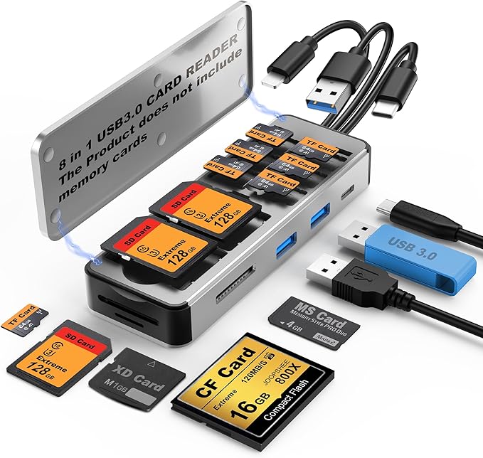 5-in-1 Memory Card Reader, USB OTG Adapter & SD Card Reader for i-Phone/i-Pad, USB C and USB A Devices with Micro SD & SD Card Slots, Supports SD/Micro SD/SDHC/SDXC/MMC