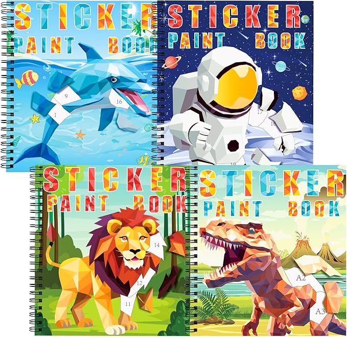 homicozy 3Pcs Paint by Sticker Books, Sticker by Number for Kids 4-8 Gifts