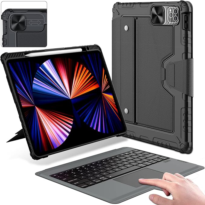 Nillkin iPad Air 13 inch Case Keyboard (M3 2025/M2 2024) & iPad Pro 12.9 inch (6th/5th/4th/3rd), Detachable Backlit Keyboard with Multi-Touch Trackpad, Pencil Holder & Camera Cover, Rugged Protective