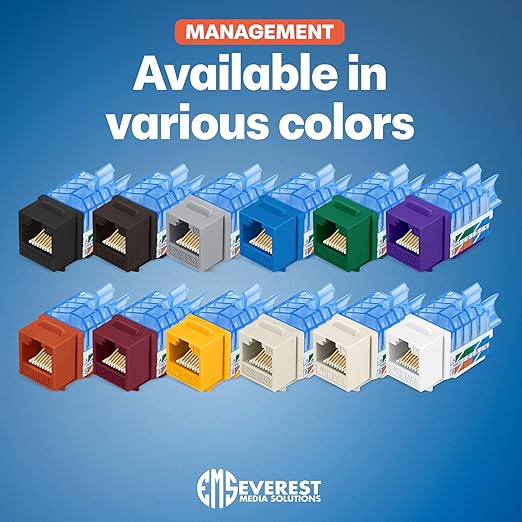 Everest 45° Angled RJ45 Cat5e Keystone Jacks 20-Pack in Black - Slim Profile Female RJ45 Connectors - Cat 5e Keystone Jack - Compatible with 45° Angled Speed Termination Tool - 45Term (B0BL3GS7ZY)