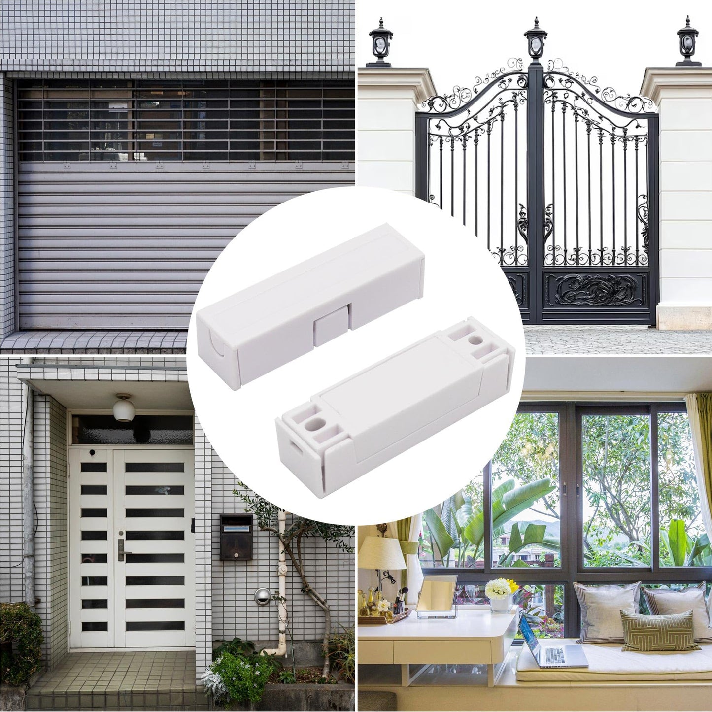 FOCMKEAS 5Pcs Magnetic Reed Switch Wired Surface Mount Normally Closed NC Contact Sensor Alarm Magnetic Door Switch with 2 Wires, ABS White, MC-44b