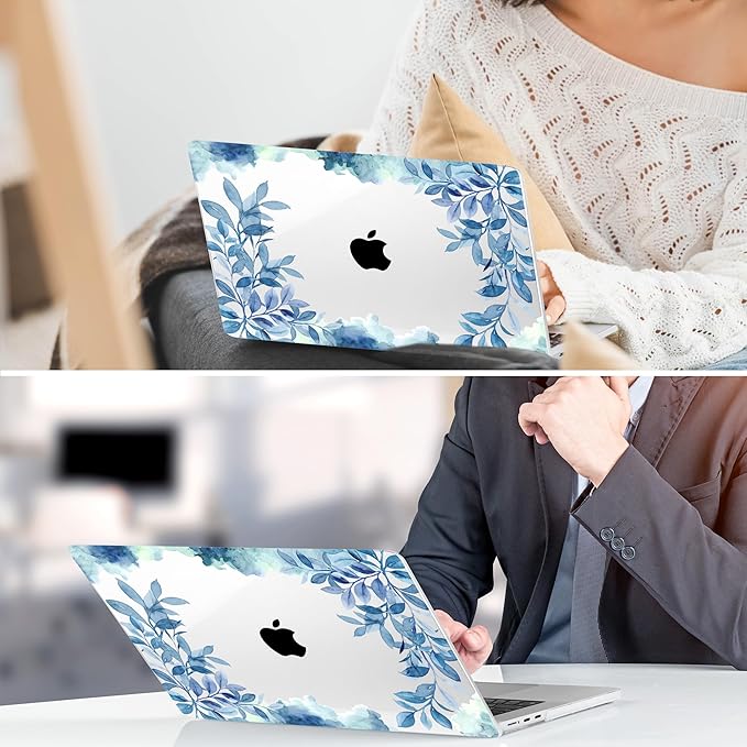 TWOLSKOO for MacBook Air 15 inch Case 2026 2025 2024 2023 Release M5 A3448 M4 A3241 M3 A3114 M2 A2941, Plastic Hard Shell & Screen Protector & Keyboard Cover & Trackpad Film, Blue Floral