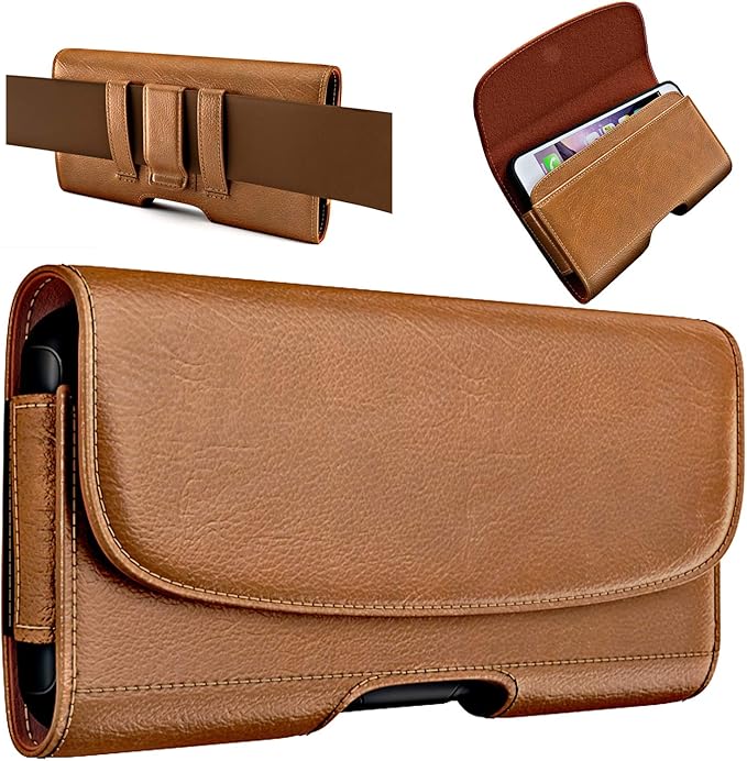 PiTau Phone Belt Case for iPhone 17 16 16e 15 14 13 12 11 Xs X XR (Including Pro Models), Cellphone Holster Clip Pouch, ID/Credit Card Holder, Fits with Otterbox Cover on