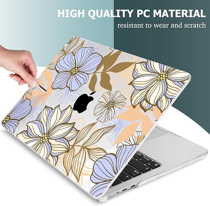 Mektron for 2025 M4 MacBook Air 13.6 Inch A3240 Case Fits 2023 A2681 M2 2024 A3113 M3 Chip with Liquid Retina Display Touch ID, Printed Plastic Hard Shell Cover for MacBook Air 13.6", Abstract Floral
