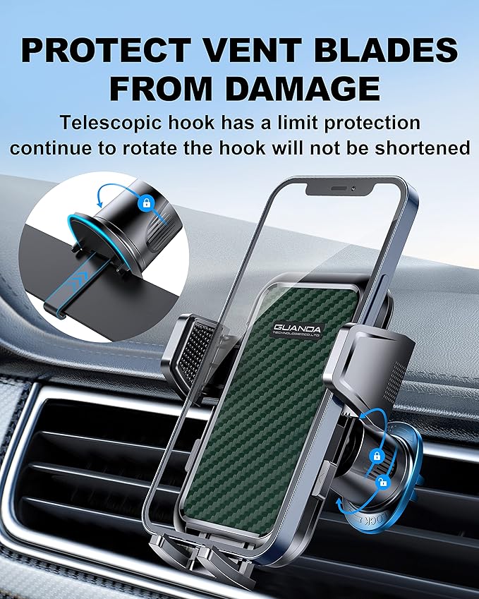 Air Vent Car Phone Holder, Stable Metal Hook, Wide Clamp, Anti-Vibration