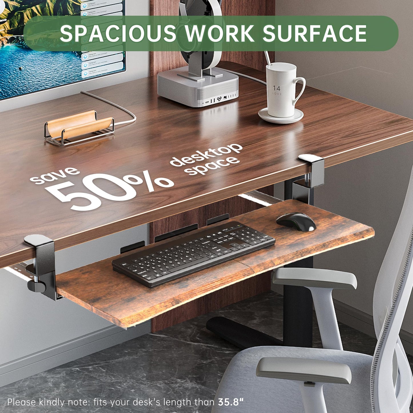 UPGRAVITY Extra Large Keyboard Tray Under Desk Rustic Vintage Brown