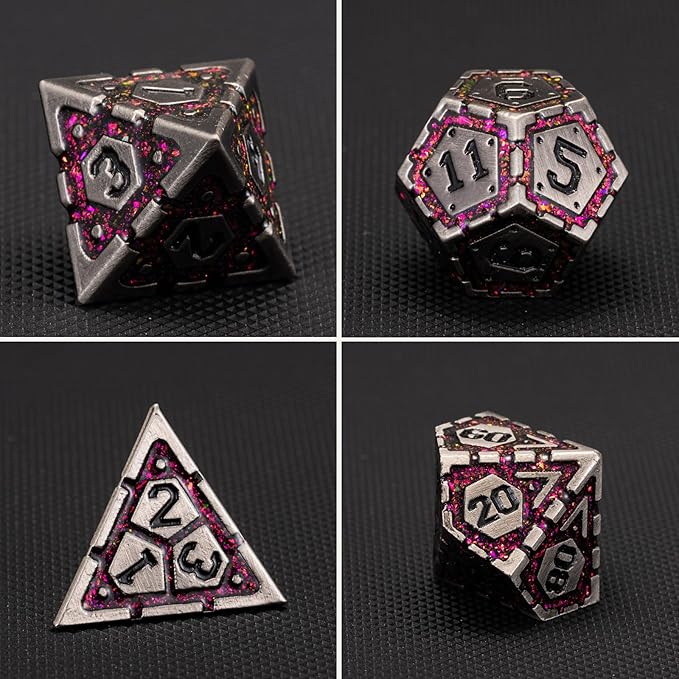 Metal DND Dice Set, Polyhedral Metallic Dice with Cracks for Dungeons and Dragons RPG TTRPG D&D 7-Die Set with Gift Case
