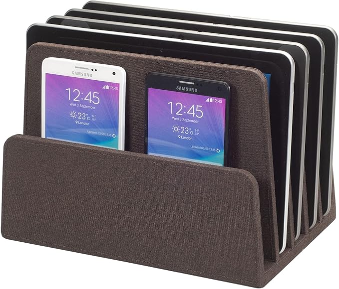 MobileVision Bamboo Multi Device Inclined Organizer for Smartphones, Tablets and Laptops, Upright Sections, Step Sorter, 5 Slots