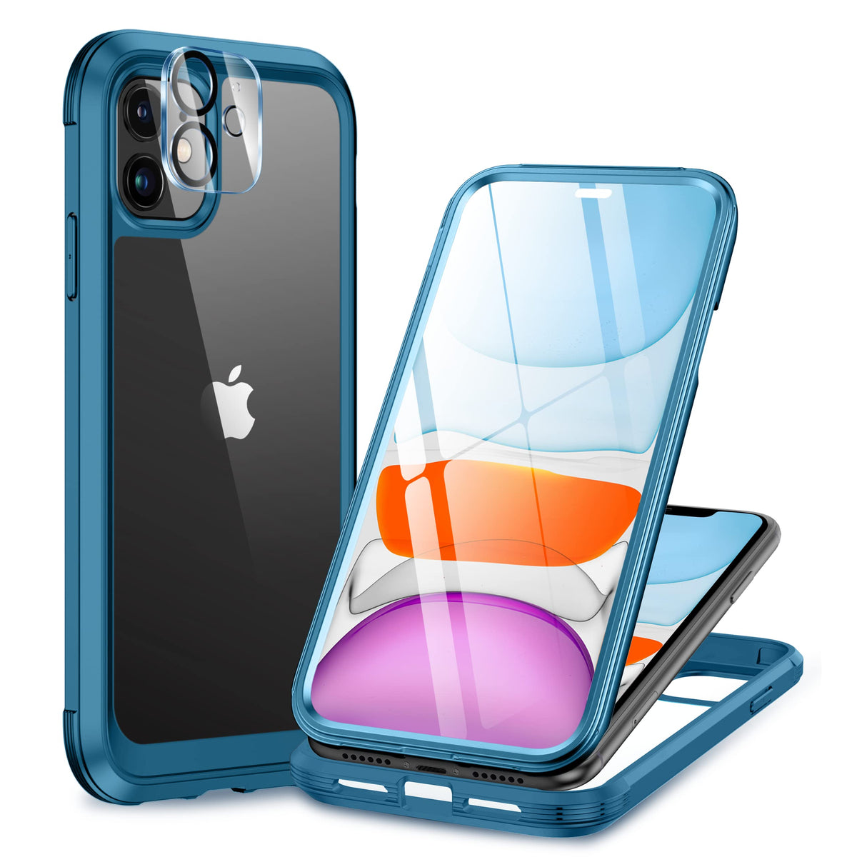 Miracase for iPhone 13 Case 6.1'',Full-Body Magnetic Clear Bumper Case with Built-in 9H Tempered Glass Screen Protector,Military Drop Protection Outdoor Phone Case — iPhone 11