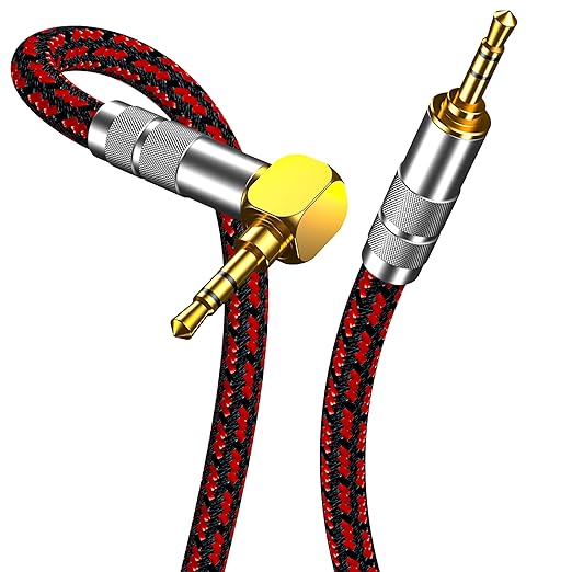 Hagietek 3.5mm Aux Cord, Audiophile Audio Auxiliary Cable 3.5 mm Male to Male Stereo Hi-Fi Sound Braided aux 1/8 Cable for Car Home Stereos Tablets Speakers (Right Angle 3.5mm