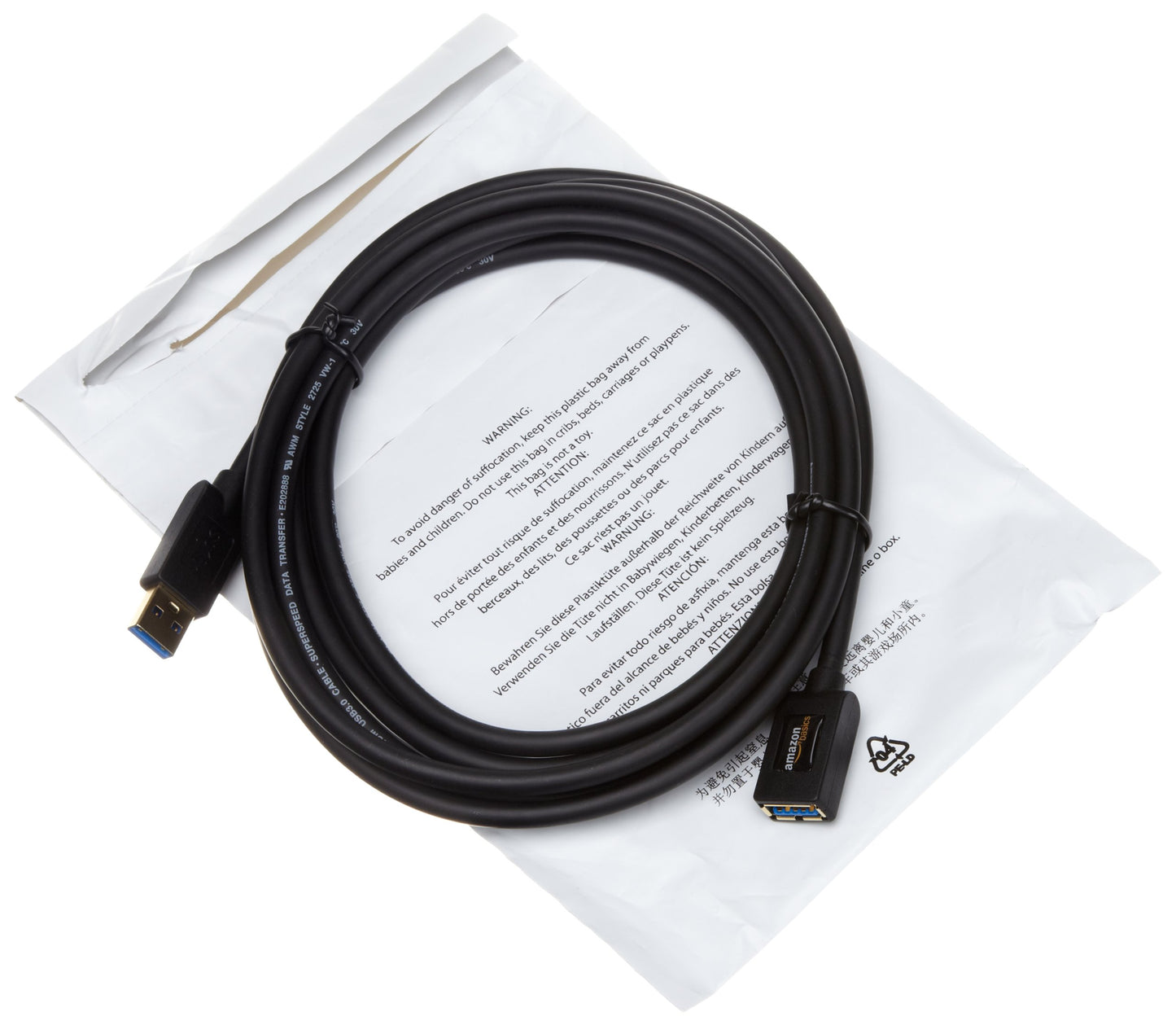 Amazon Basics USB 3.0 Extension Cable, A-Male to A-Female, 4.8Gbps High-Speed, Gold-Plated Connectors, 3.3 Foot, Black