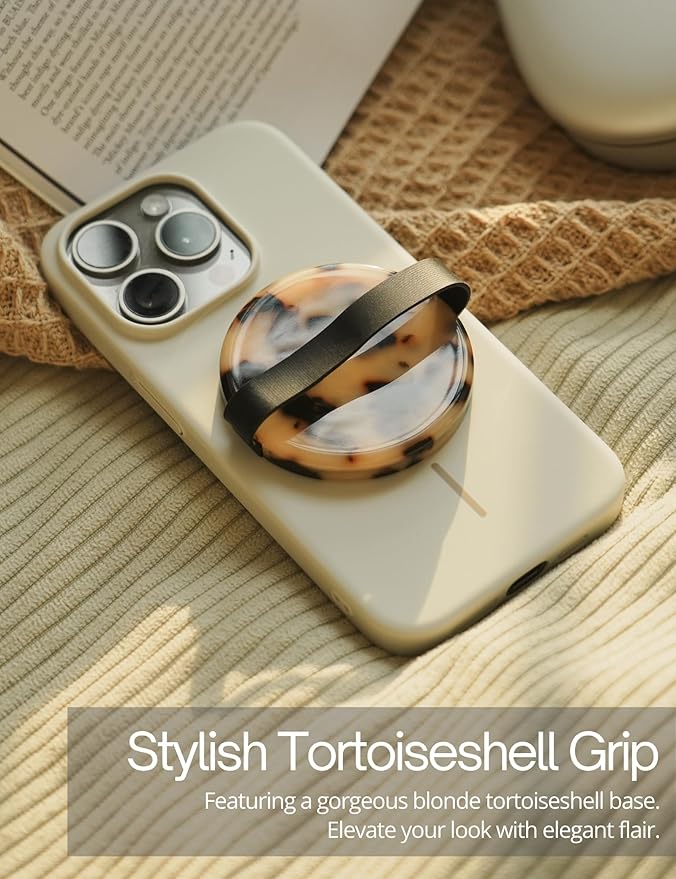 Heesch Tortoise Magnetic Phone Grip Loopy for Phone Case Ring Holder for iPhone Finger Loop for Back of Phone Girly Magsafe Grip Strap,Tortoise Shell Cell Phone Holder for Hand, Blonde Tortoise