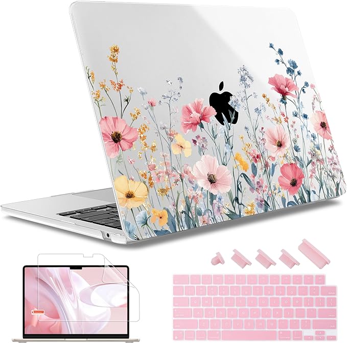 May Chen for MacBook Air 13.6 Inch Case 2025/2024/2023/2022 Release (Model A2681 A3113 A3240, M2 M3 M4 Chip) – Hard Shell Laptop Cover with Keyboard Cover & Screen Protector,Wildflower
