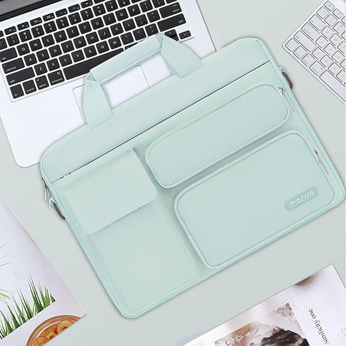 MOSISO Laptop Shoulder Bag, Computer Bag with 2 Raised&1 Flapover&1 Horizontal Pocket&Handle&Belt