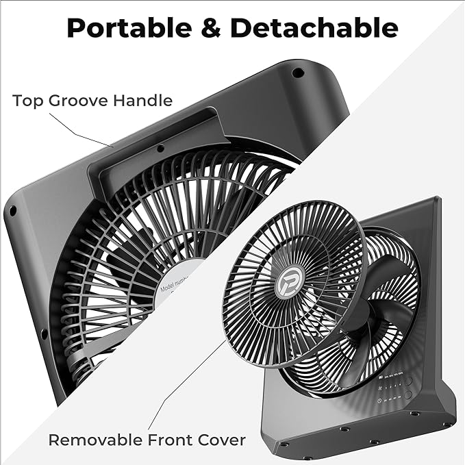 PANERGY 20000mAh Rechargeable Battery Powered Fan - 10" Square Box Fan with 55H Runtime, 4 Speeds & Timer, 270° Pivot, Cordless & Portable for Home, Patio, Camping, Travel, Power Outages (No Remote)