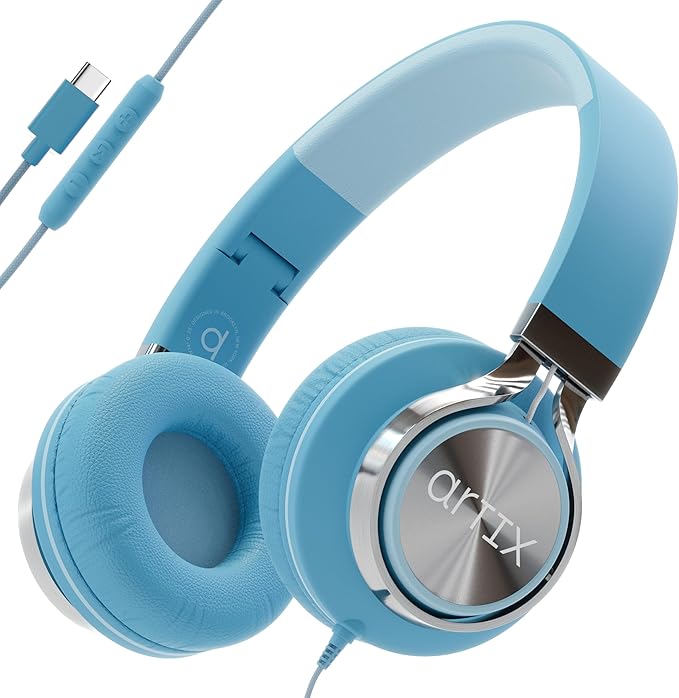 ARTIX USB C Headphones Wired for Kids & Adults with Mic & Volume Control, Type C Wired Headphones for iPhone 17, 16, Samsung, Android - USBC Teens Corded Head Phones for Laptop, Computer, Tablet