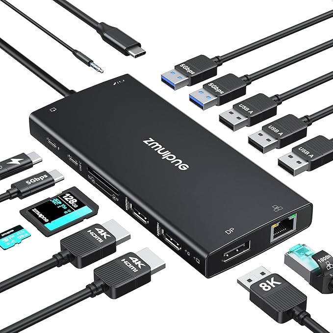 USB C Docking Station Dual Monitor Laptop Docking Station with 2 HDMI DP 8K