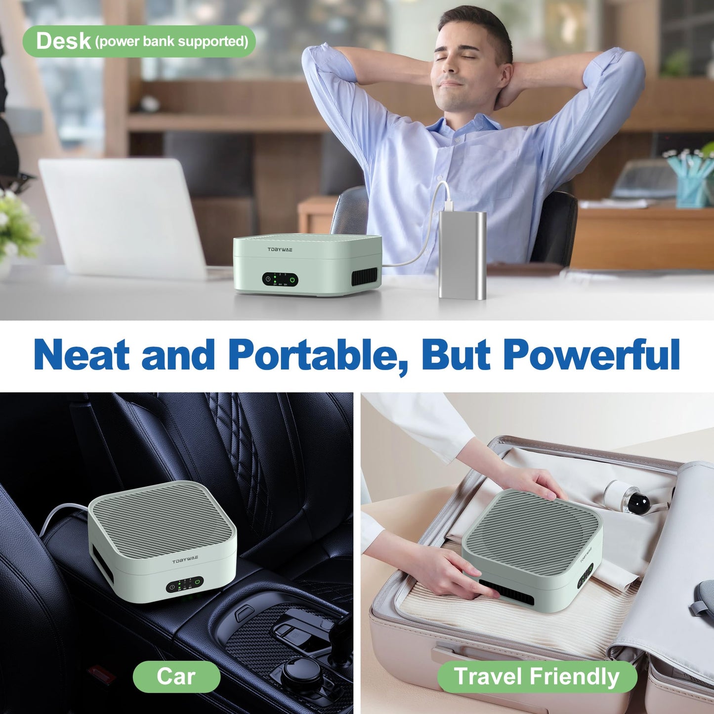 Air Purifiers for Home 600 Sq.Ft, TDBYWAE H13 True HEPA Air Purifier with USB Cable for Pets Dust Dander Pollen Odor Smoke, Small Portable Air Purifier for Bedroom Office Desktop Car RV (Green)