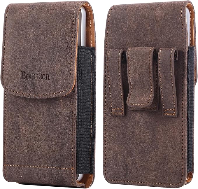 Bourisen Universal Phone Holster Phone Pouch Case Belt Clip Belt Loops Card Slot Faux Leather for Man iPhone 17/16/15pro max,16/15Plus,Samsung S25 24 S23 S22 Ultra (Black&Yellow